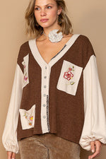 Embroidered Chocolate Button Up