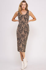 Curvy Mocha Zebra Print Midi Dress