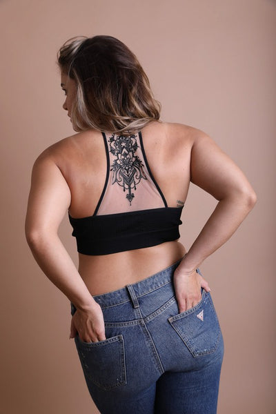 Plus Size Tattoo Mesh Racerback Bralette for Women | Summer Swimsuit Bikini  Cami Bras (for AC Cups) | Womens Casual Tops Sports Bra (Black, 1X)