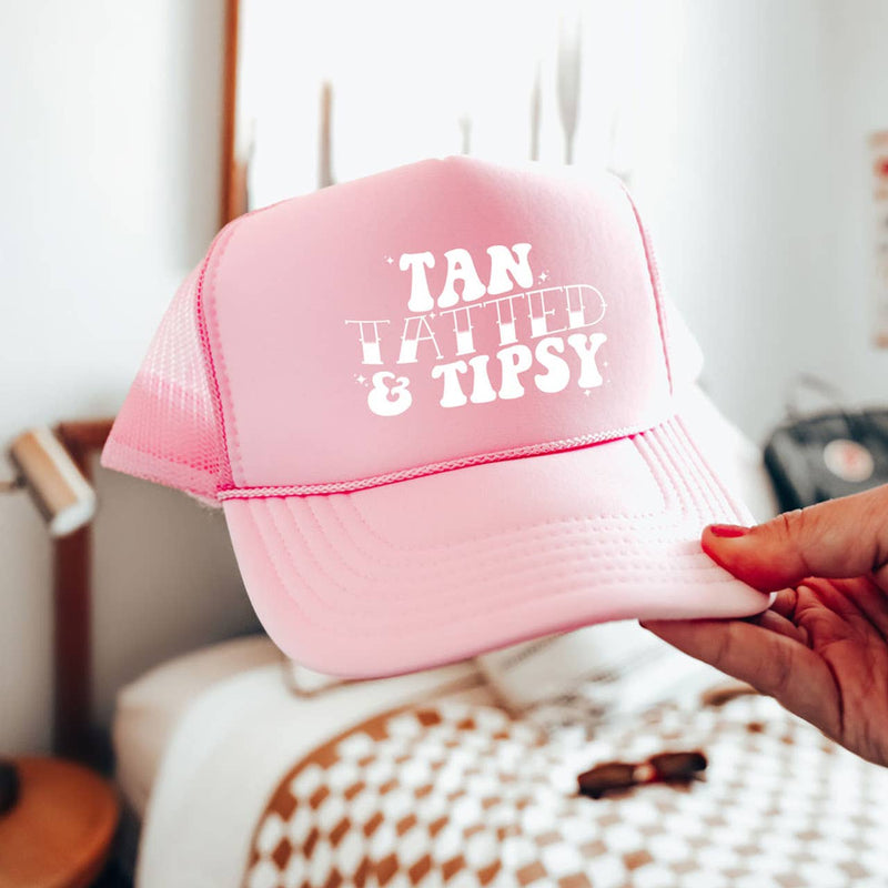 Tanned Tatted & Tipsy Soft Pink Foam Trucker Hat