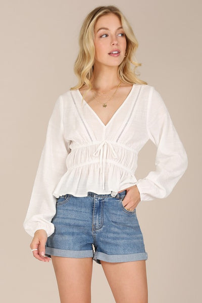 Lace Detail Sheer Blouse - White