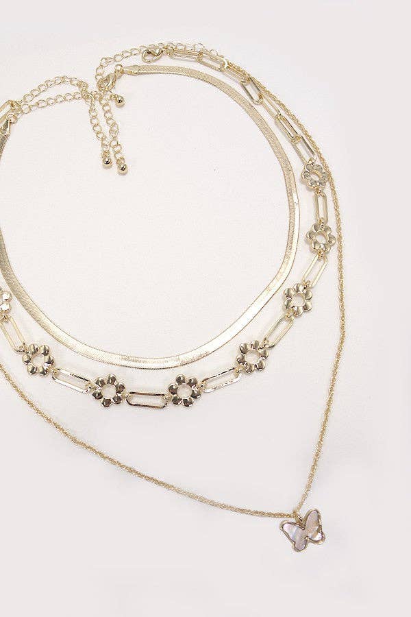 Daisy Butterfly Snake Chain Necklace
