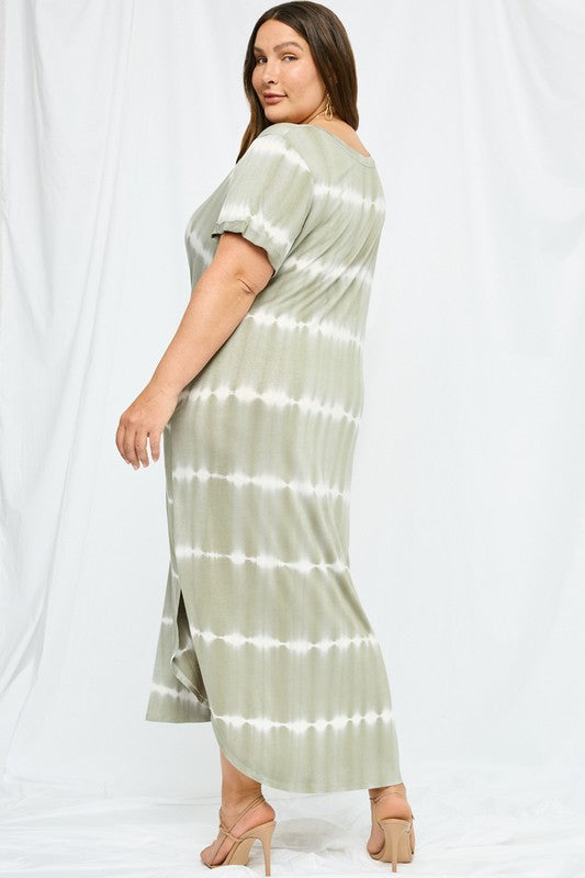 Curvy Olive Tie-Dye Maxi Dress