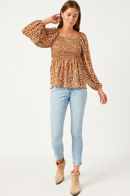 Mocha Puff Sleeve Blouse