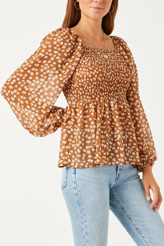 Mocha Puff Sleeve Blouse