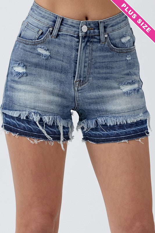 Curvy High Rise Patched Shorts
