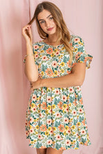 Plus Ditsy Floral Ruffle Chest Pocket Dress