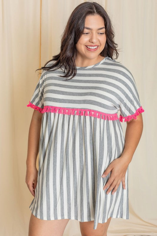 Plus Stripe Tassel Mini Dress