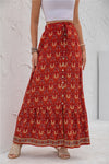 Red Button Down Print Maxi Skirt