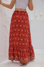 Red Button Down Print Maxi Skirt
