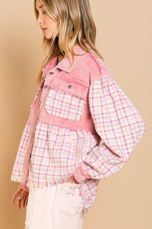 Pink Multi Texture Plaid Jacket