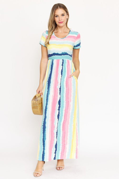 Water Color Short Sleeve Maxi Dress
