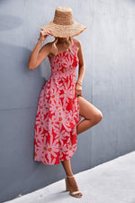 Red & Pink Asymmetric Floral Midi Dress