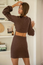 Brown Mini Keyhole Long Sleeve Dress