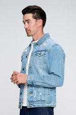 Men's Denim Jacket with Distressed