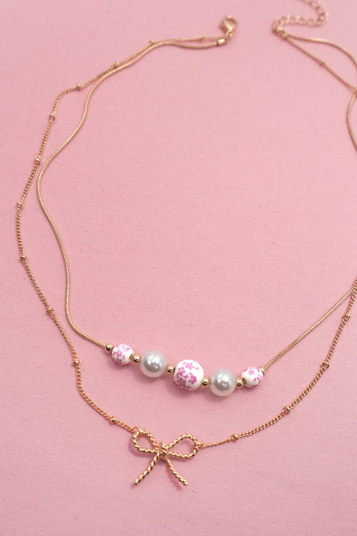 Pink Pearl Bow Necklace