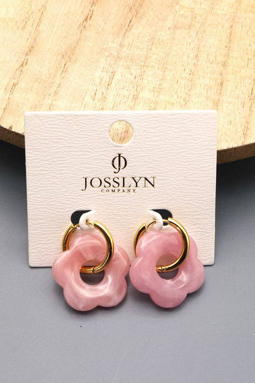 Pink Flower Charm Hoop Earrings