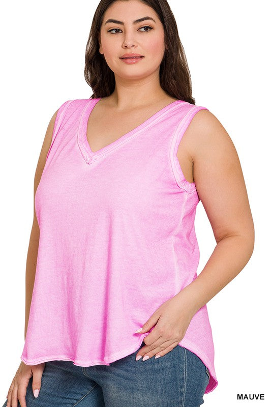 Women's Plus Size Seamless Reversible V-Neck Tank Top - Wide shoulder straps  - V-neckline - Back scoop neck - Fitted silhouette - Seamless design -  Buttery soft fabrication with stretch - Longline