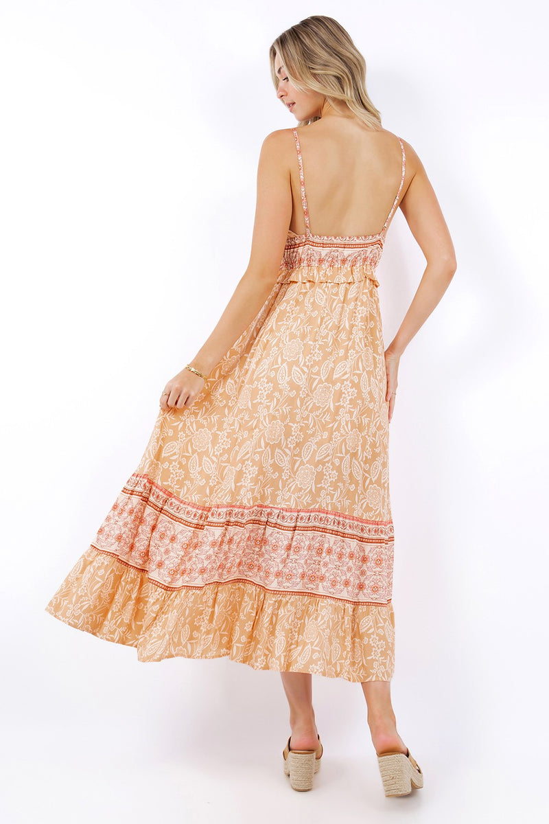 Tangerine Print Maxi Sundress