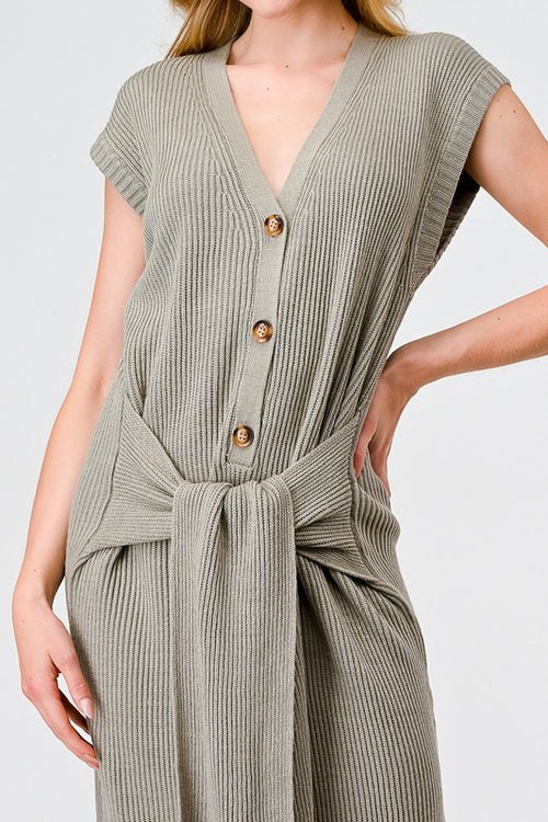 Ribbed Knit Button Up Sweater Dress