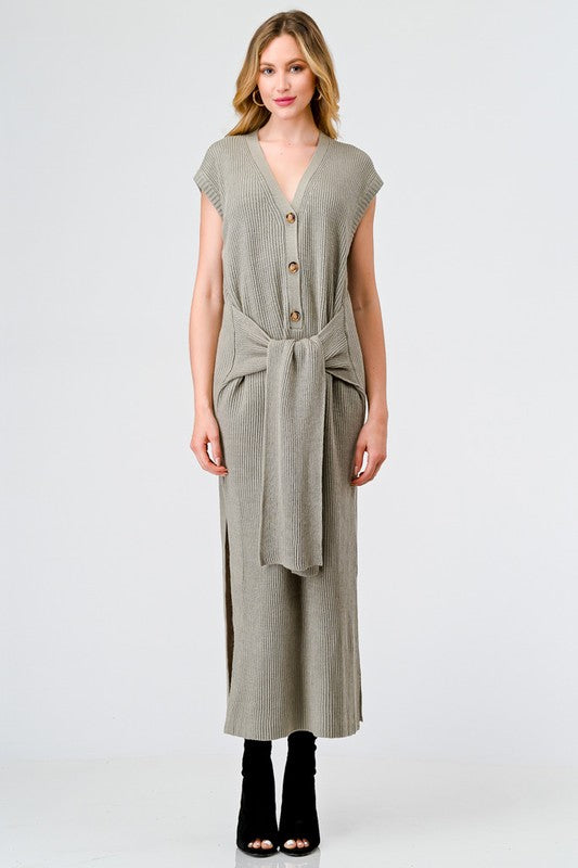 Ribbed Knit Button Up Sweater Dress