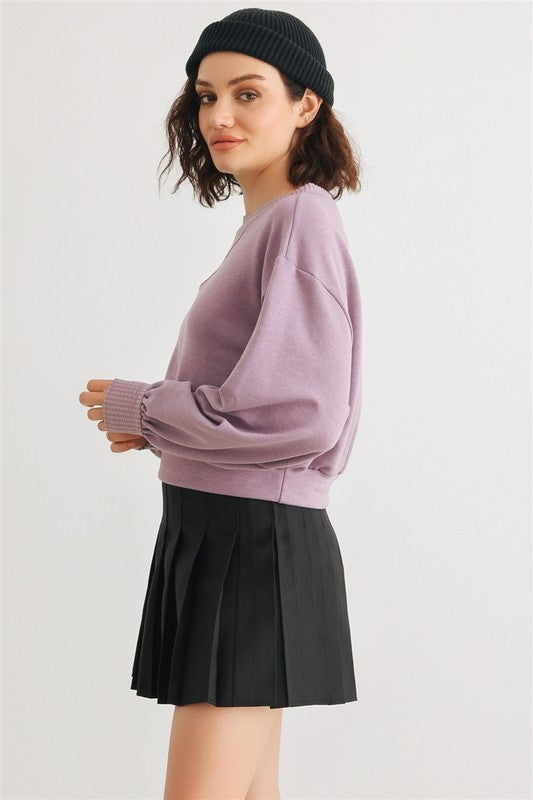 Purple Cropped Crewneck Sweater