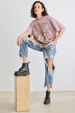 Lavender Crew Neck Relaxed Graphic T-Shirt