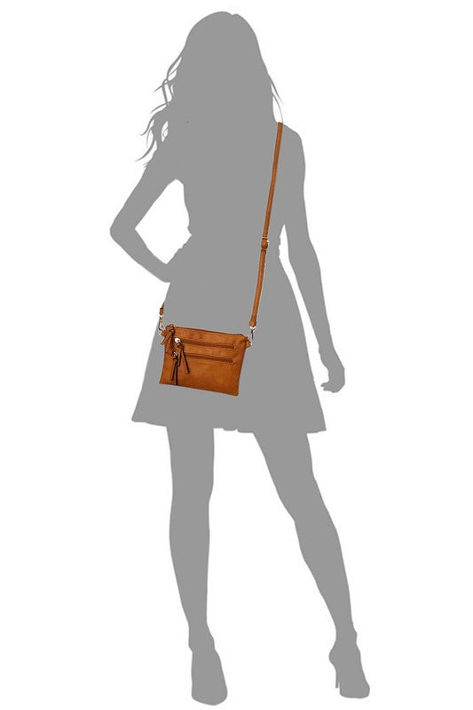 Fashion Multi Zipper Clutch Crossbody Bag