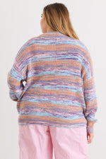 Curvy Crochet Knit Crew Neck Long Sleeve Sweater