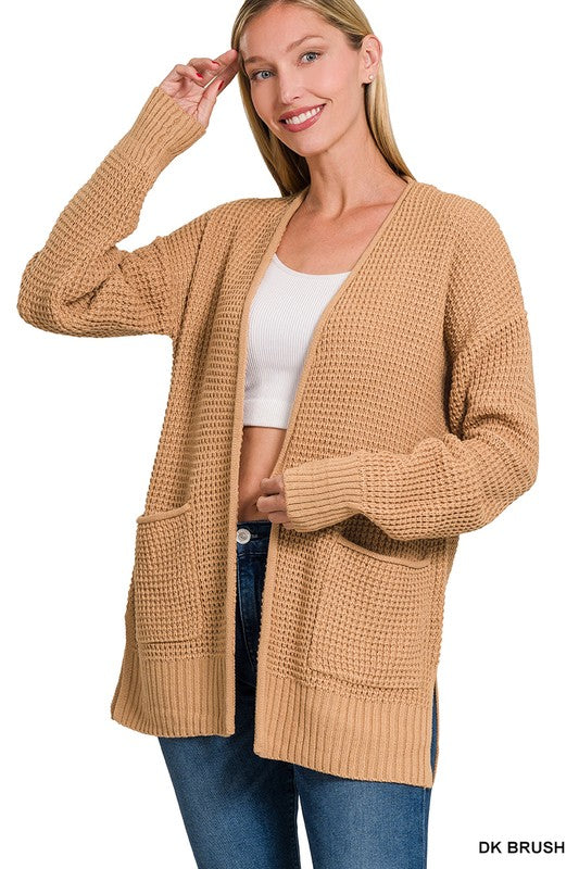 Waffle Knit Cardigan Sweater