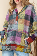 Plus Red Green Mustard Plaid Inside-out Hood Tunic