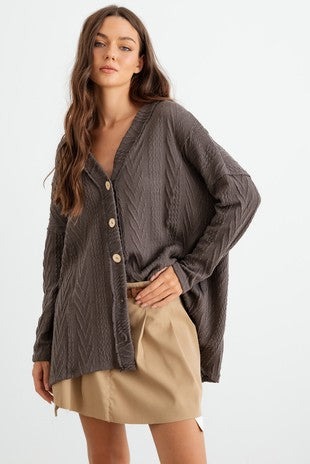 Cable Knit Button Up Sweater