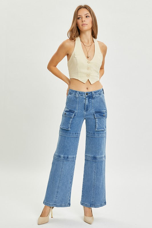 High Rise Straight Cargo Jeans