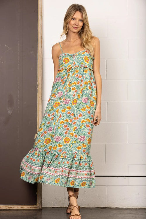 Turquoise Botanical Maxi Dress