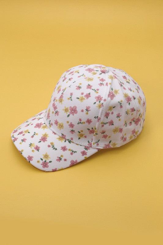 White Floral Baseball Cap