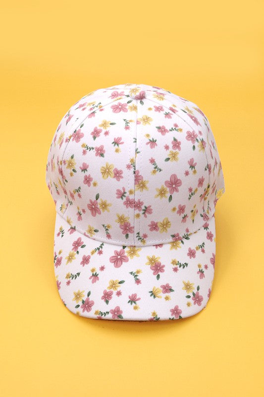 White Floral Baseball Cap