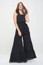 Curvy Elastic Strap Tiered Jumpsuit