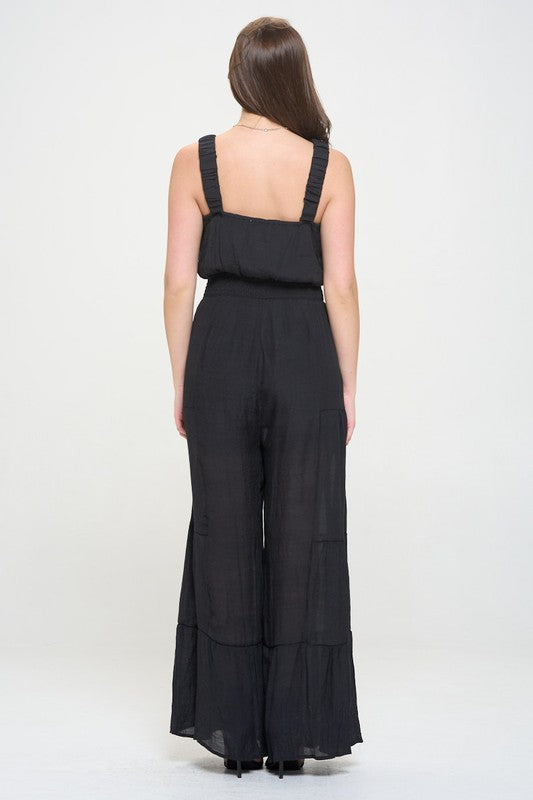 Curvy Elastic Strap Tiered Jumpsuit