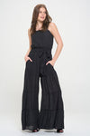 Curvy Elastic Strap Tiered Jumpsuit