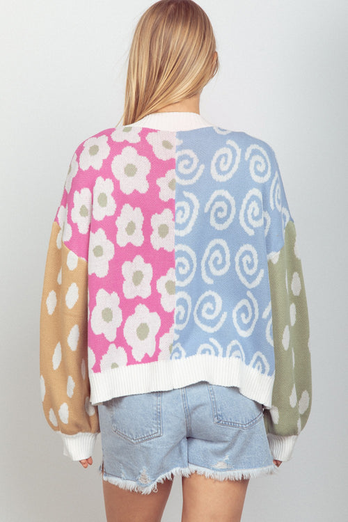 Spring Graphic Knit Sweater Cardigan