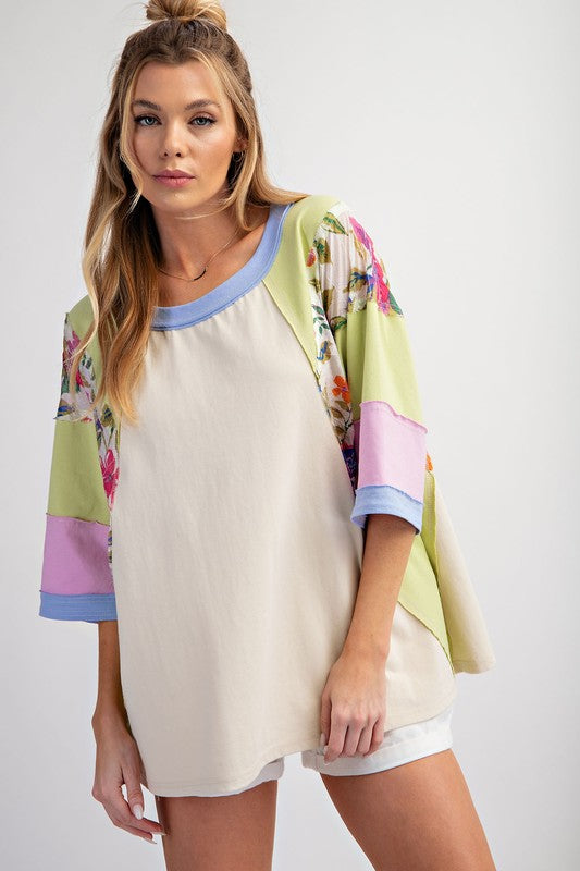 Lime Oatmilk Color Block Top