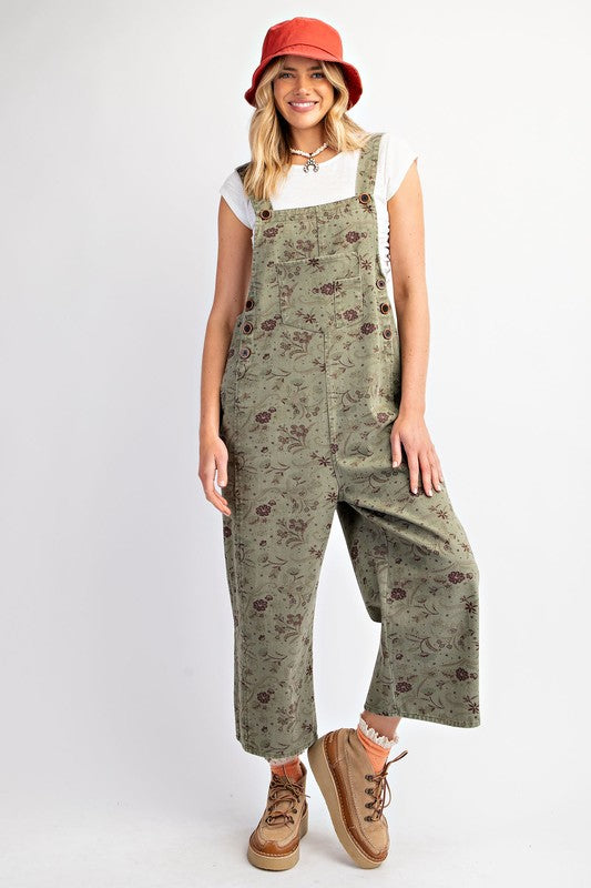 Olive Washed Twill Overalls