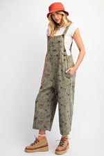 Olive Washed Twill Overalls