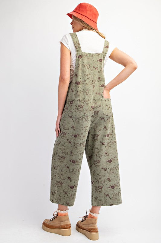 Olive Washed Twill Overalls