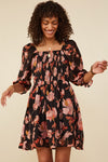 Black Floral Smocked Dress