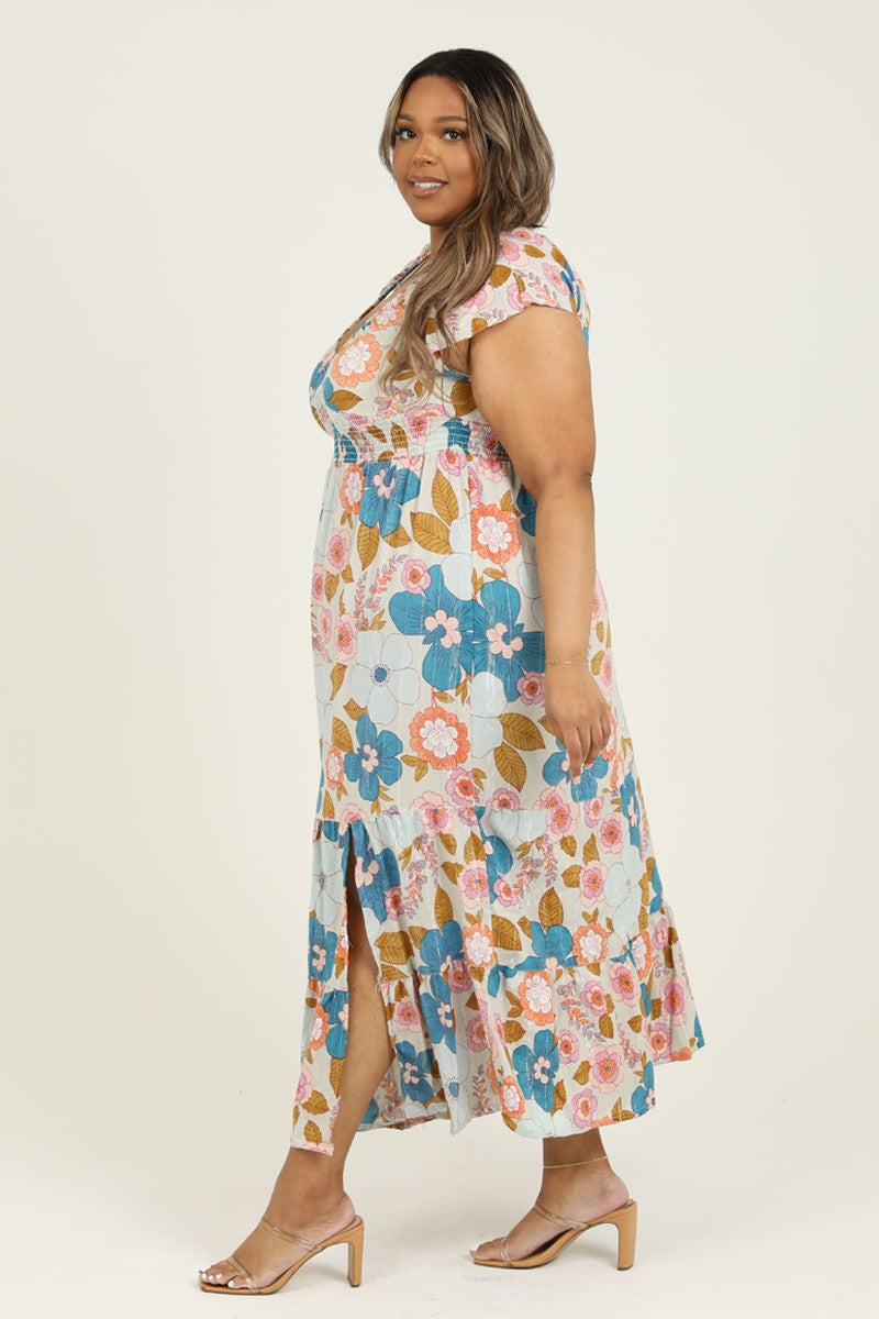 Curvy Retro Floral Maxi Dress