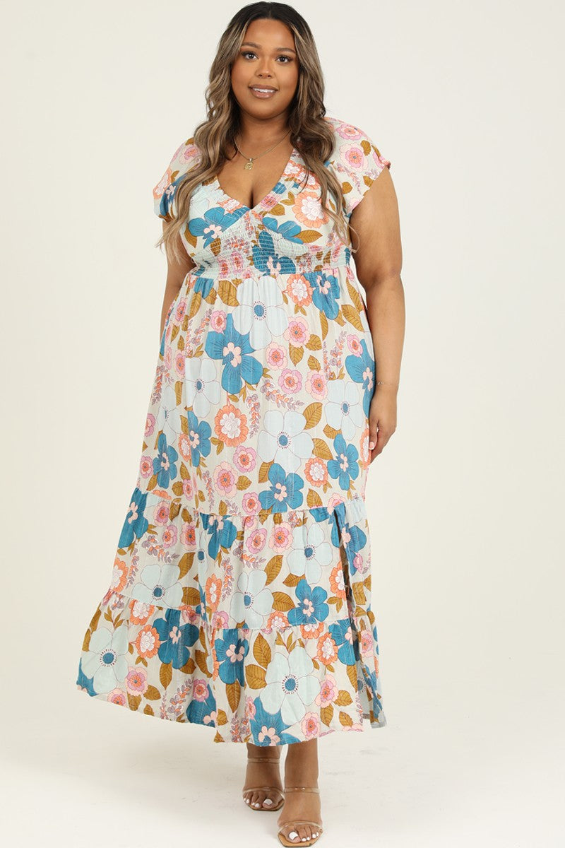 Curvy Retro Floral Maxi Dress