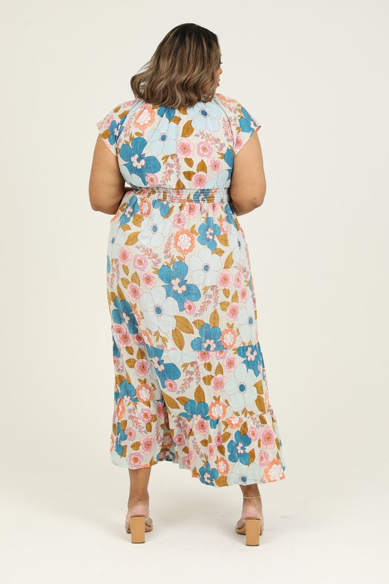 Curvy Retro Floral Maxi Dress