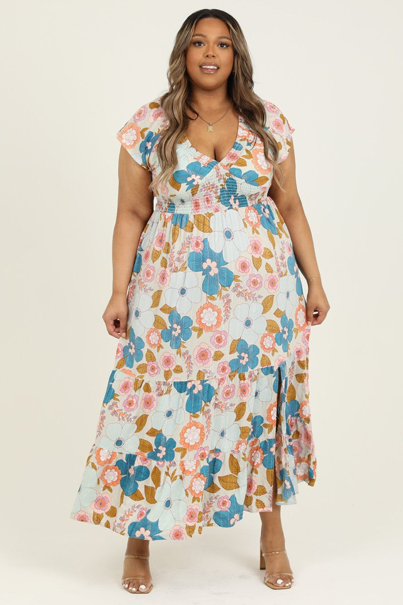 Curvy Retro Floral Maxi Dress