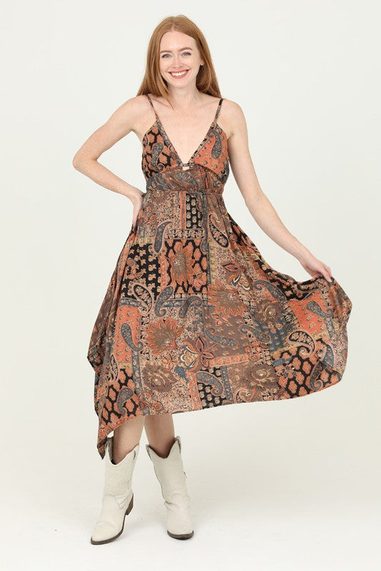 Terracota Paisley Midi Dress